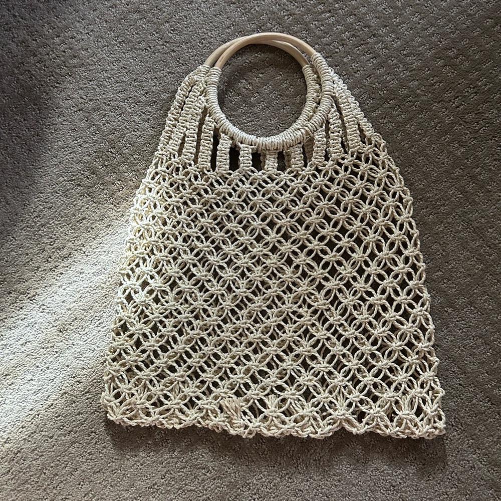 Chic Tan Macrame Tote Bag